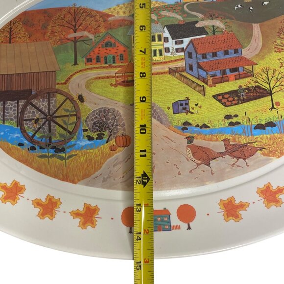 Vintage 1980s Brook Park Country Thanksgiving Oval Melamine Platter Autumn Scene - Picture 4 of 6